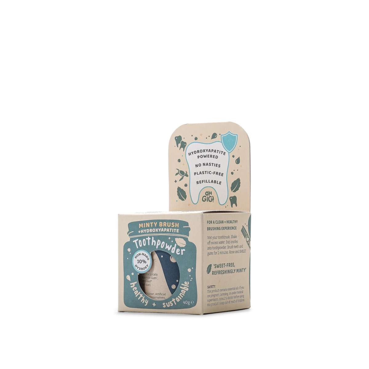 OhGigi Hydroxyapatite Toothpowder ‘Minty Brush’ – box back