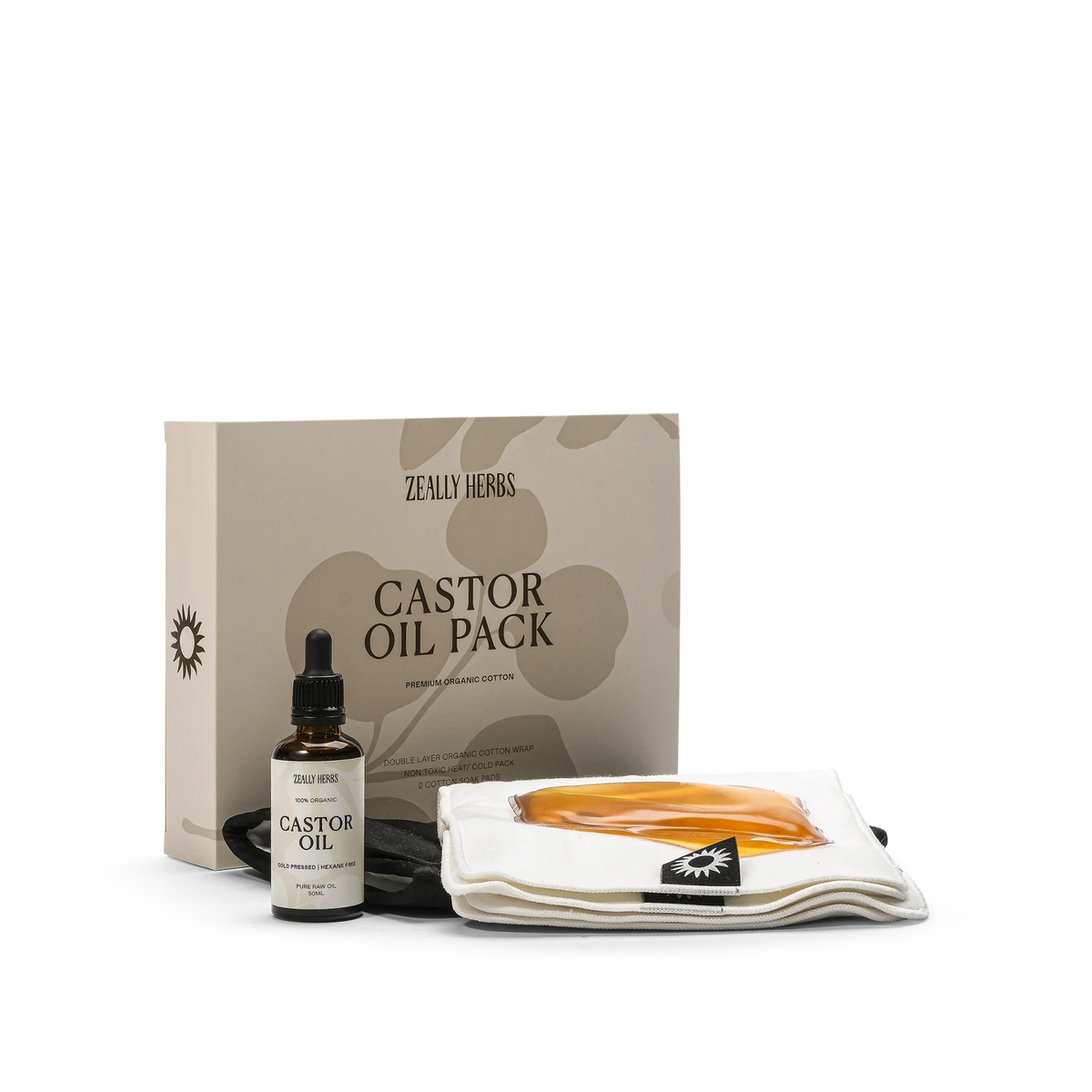 Zeally Herbs Castor Wrap Pack & Oil – box contents