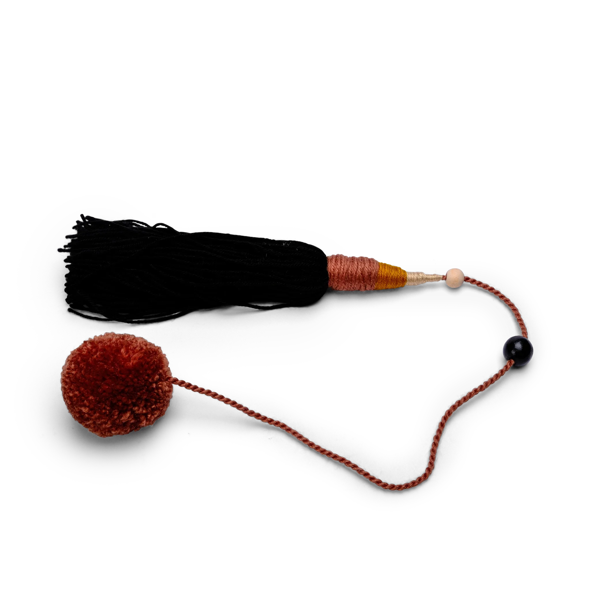 Black/Tan Wool Wood Tassel