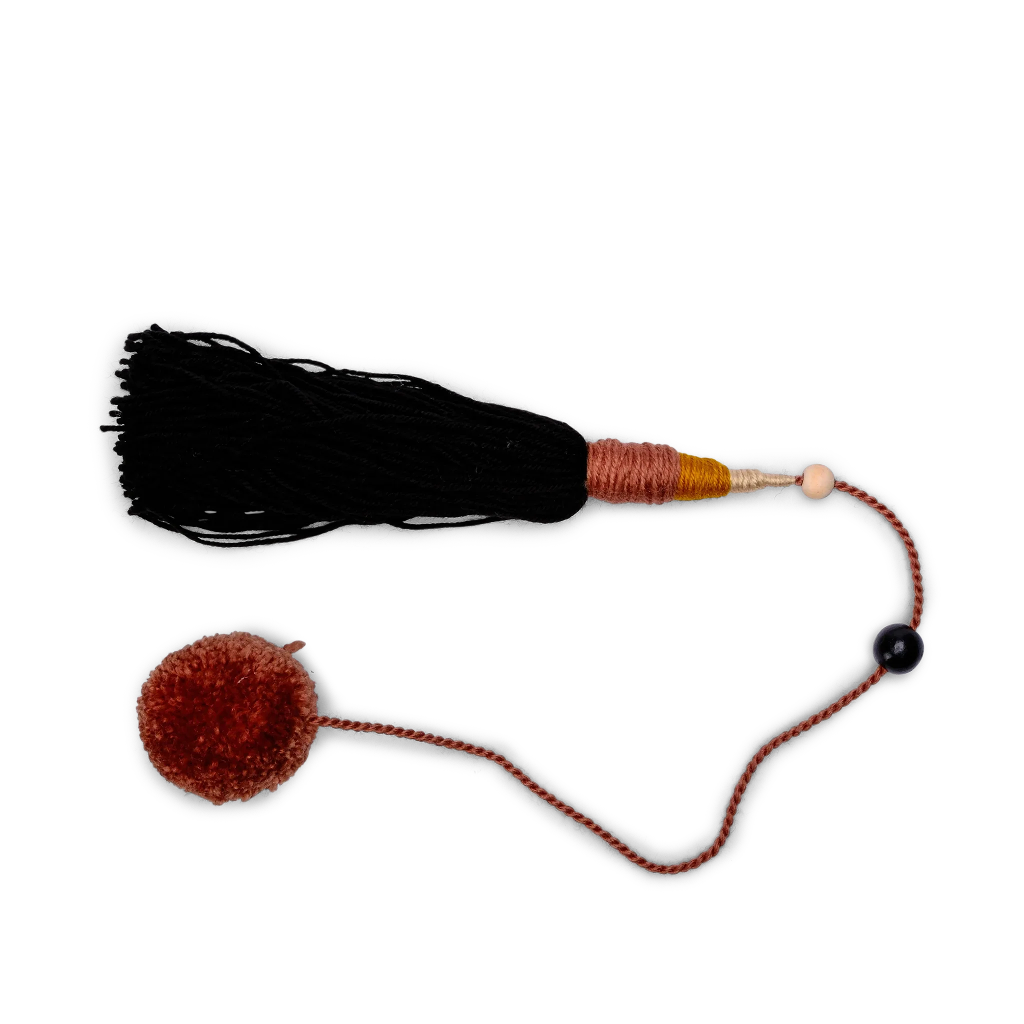 Black/Tan Wool Wood Tassel
