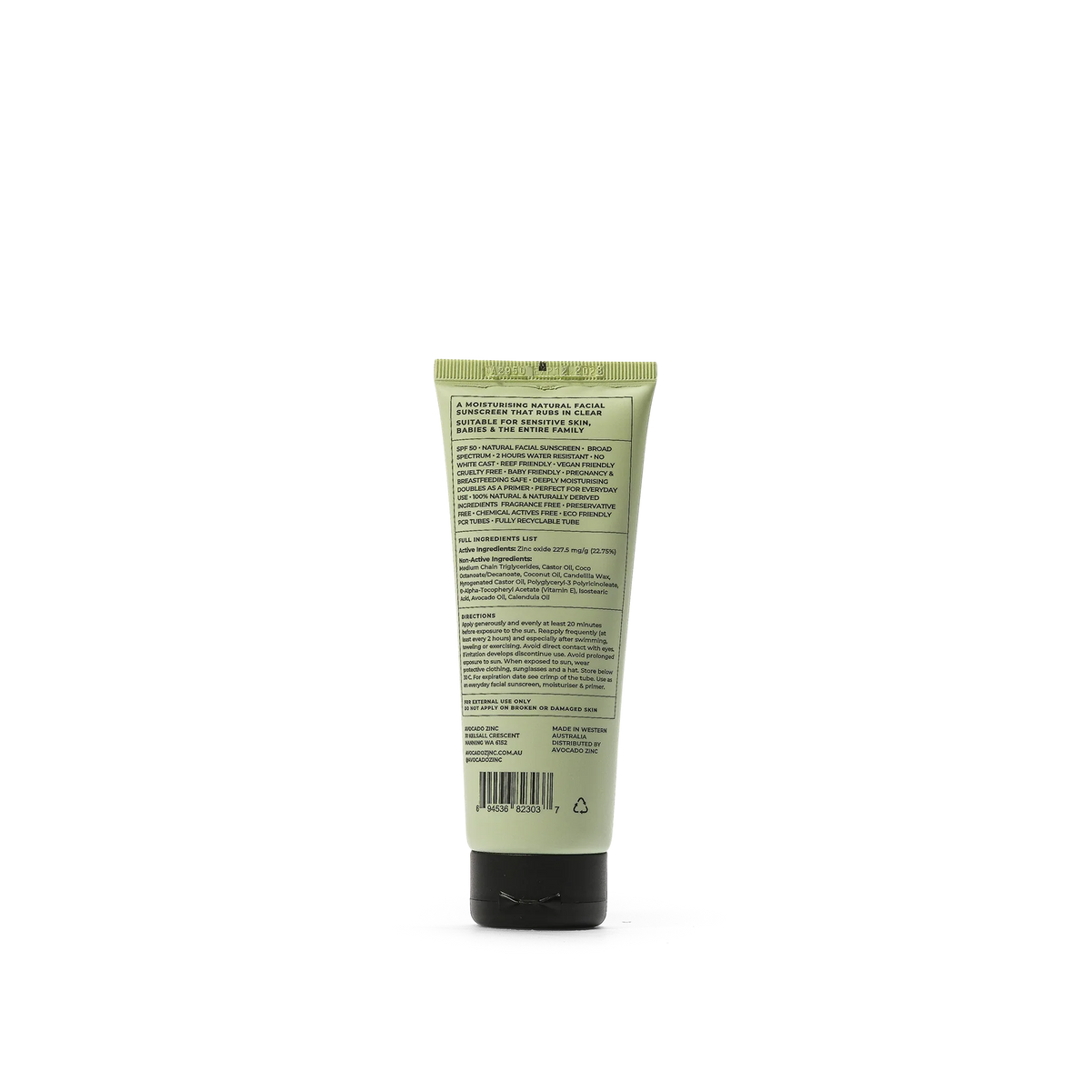 Avocado Zinc SPF 50 Physical Sunscreen – back