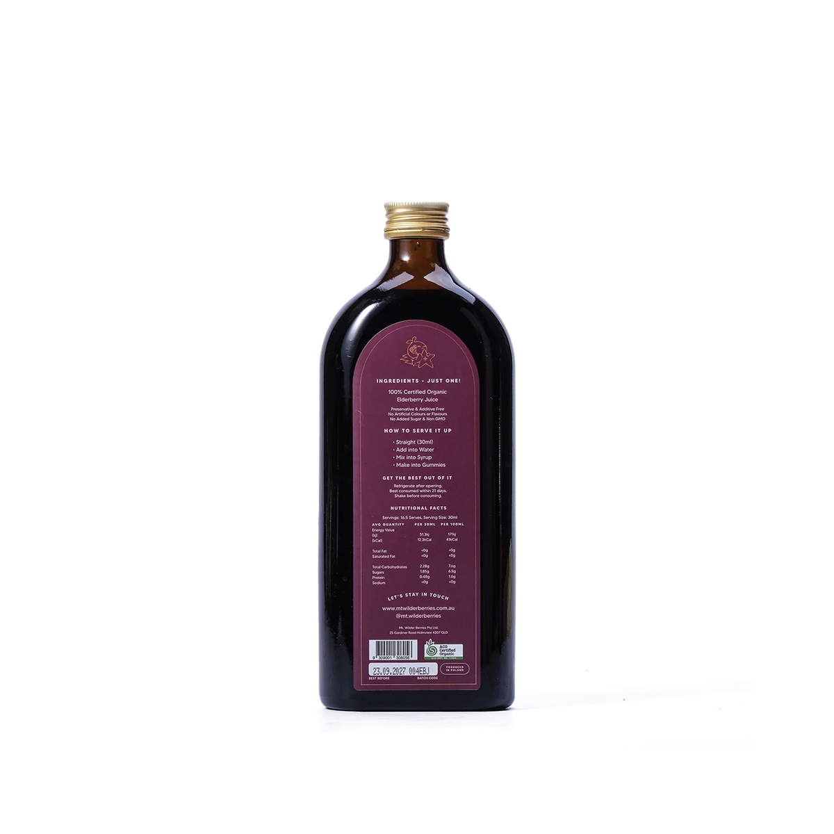 Mt. Wilder Berries Certified Organic Elderberry Juice