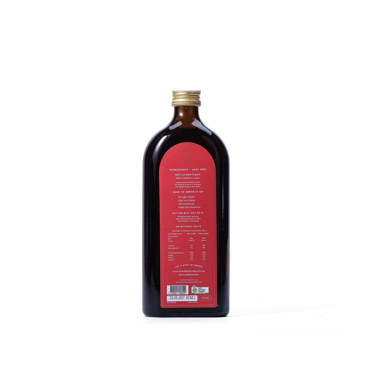 Mt. Wilder Berries Certified Organic Wild Cranberry Juice