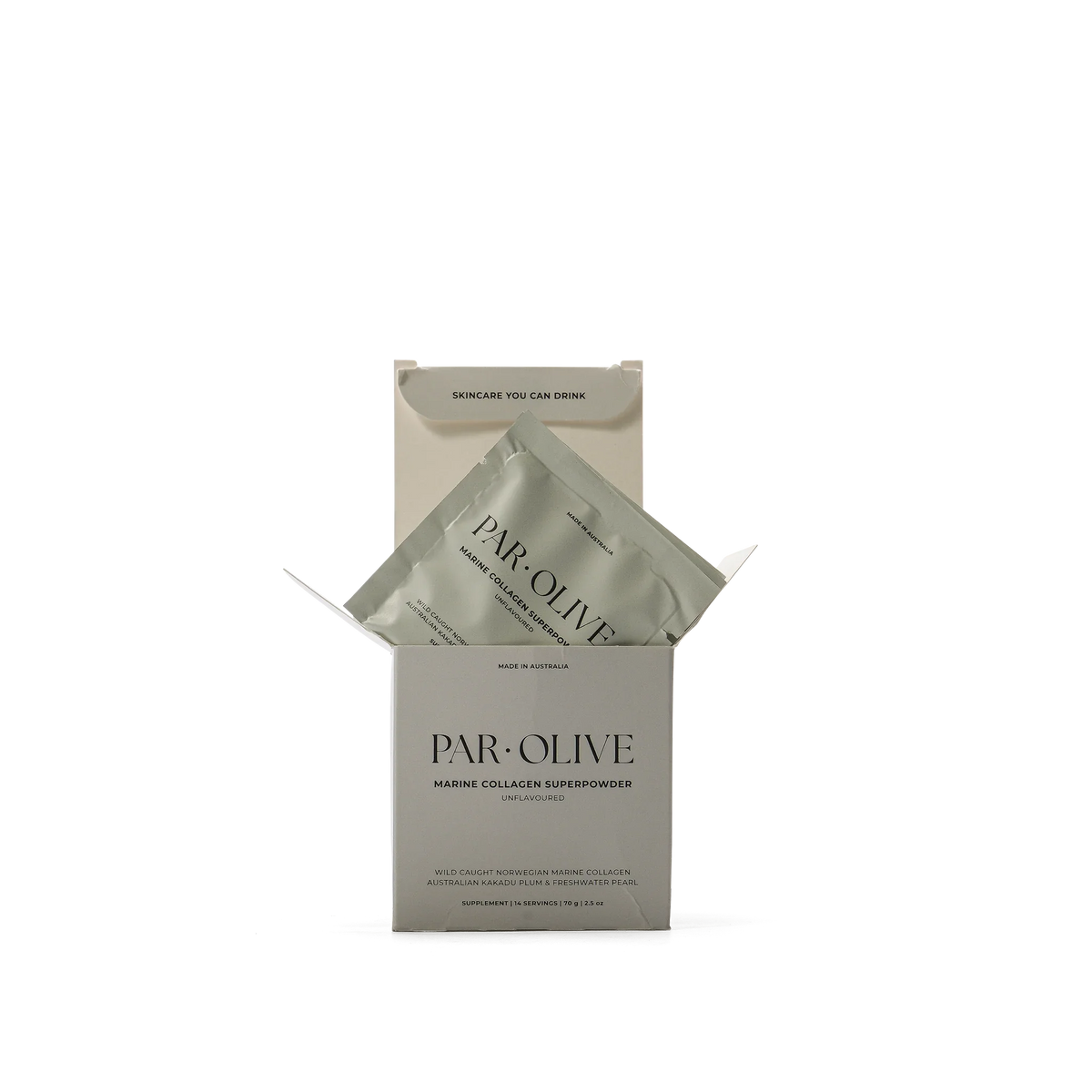 Par Olive Pearl Marine Collagen Superpowder – Travel Set – unflavoured sachet box front