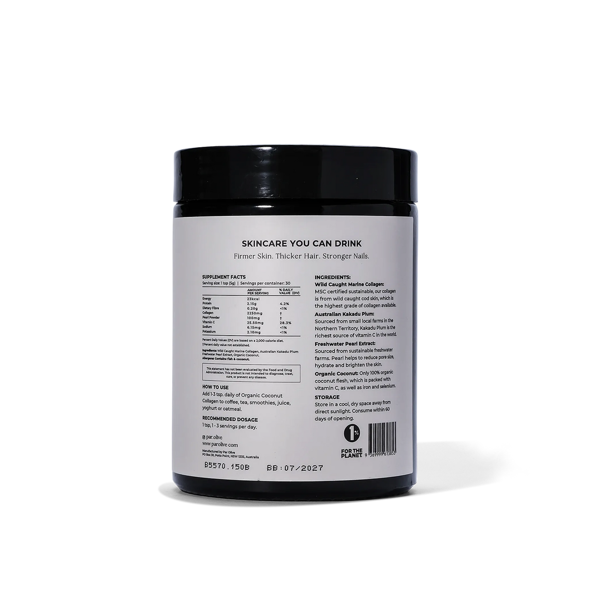 Orchard St. – Par Olive2 Pearl Marine Collagen Superpowder Coconut Back