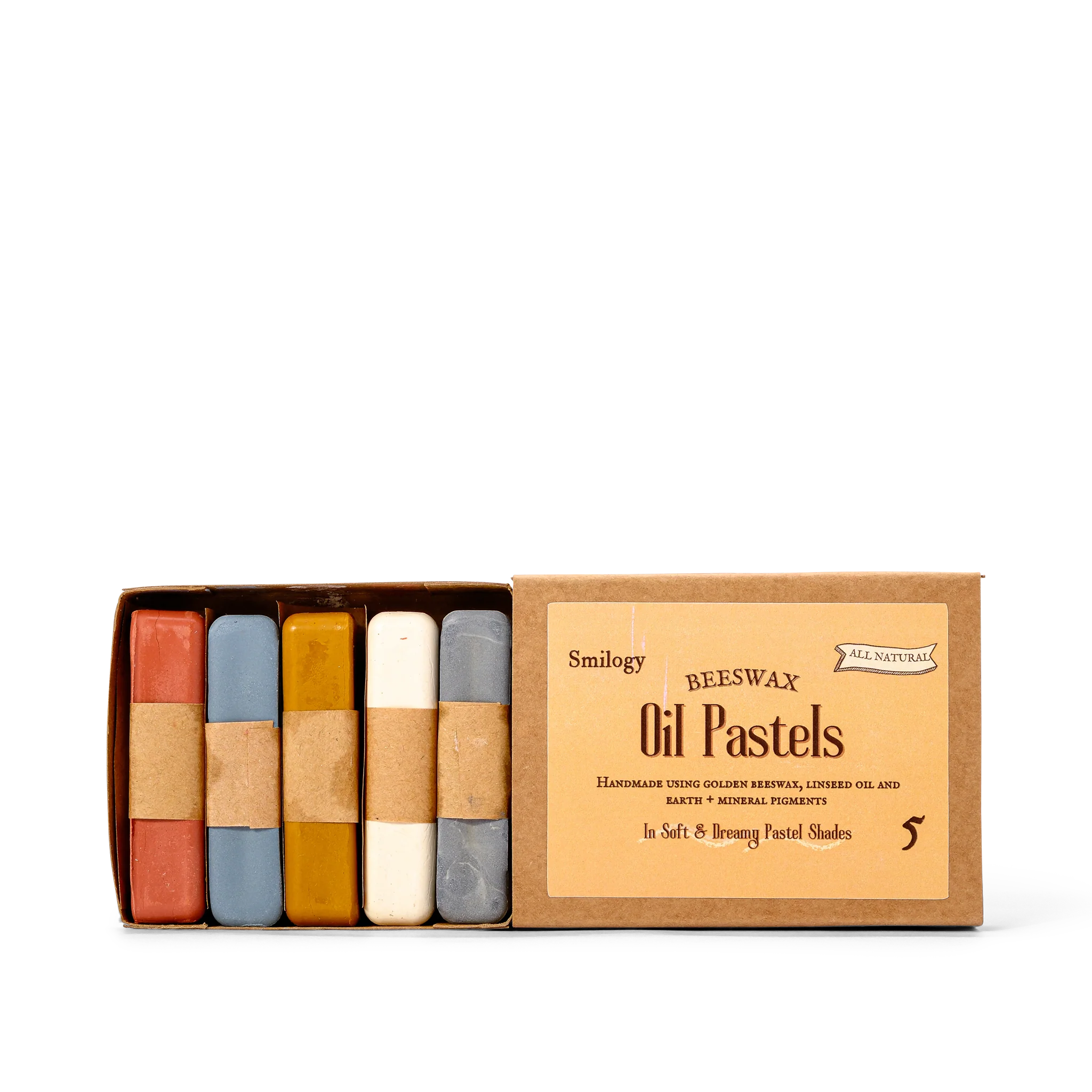All Natural Beeswax Oil Pastels | Set of 5 Oil Pastels in Soft Pastel Colours
