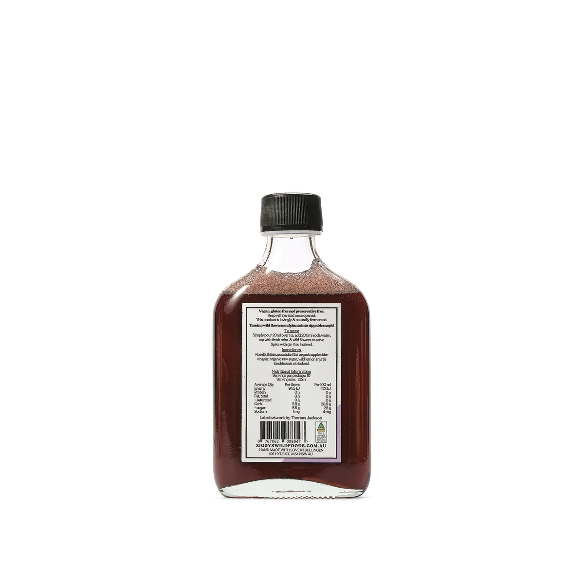 Ziggy's Wildfoods Wild Rosella & Lemon Myrtle Shrub – back